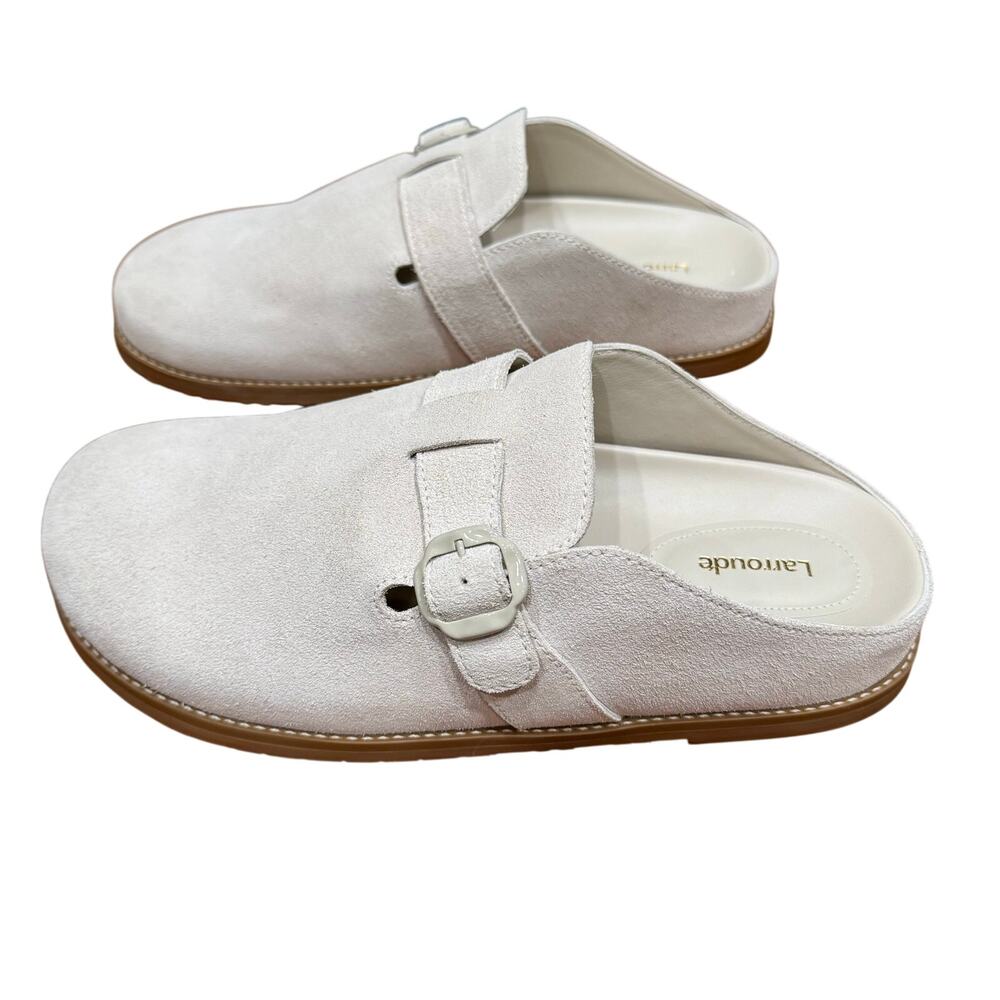 Luxury Larroudé Milan Clogs Sz 11, white/cream suede.Kate, Slip-On Round toe